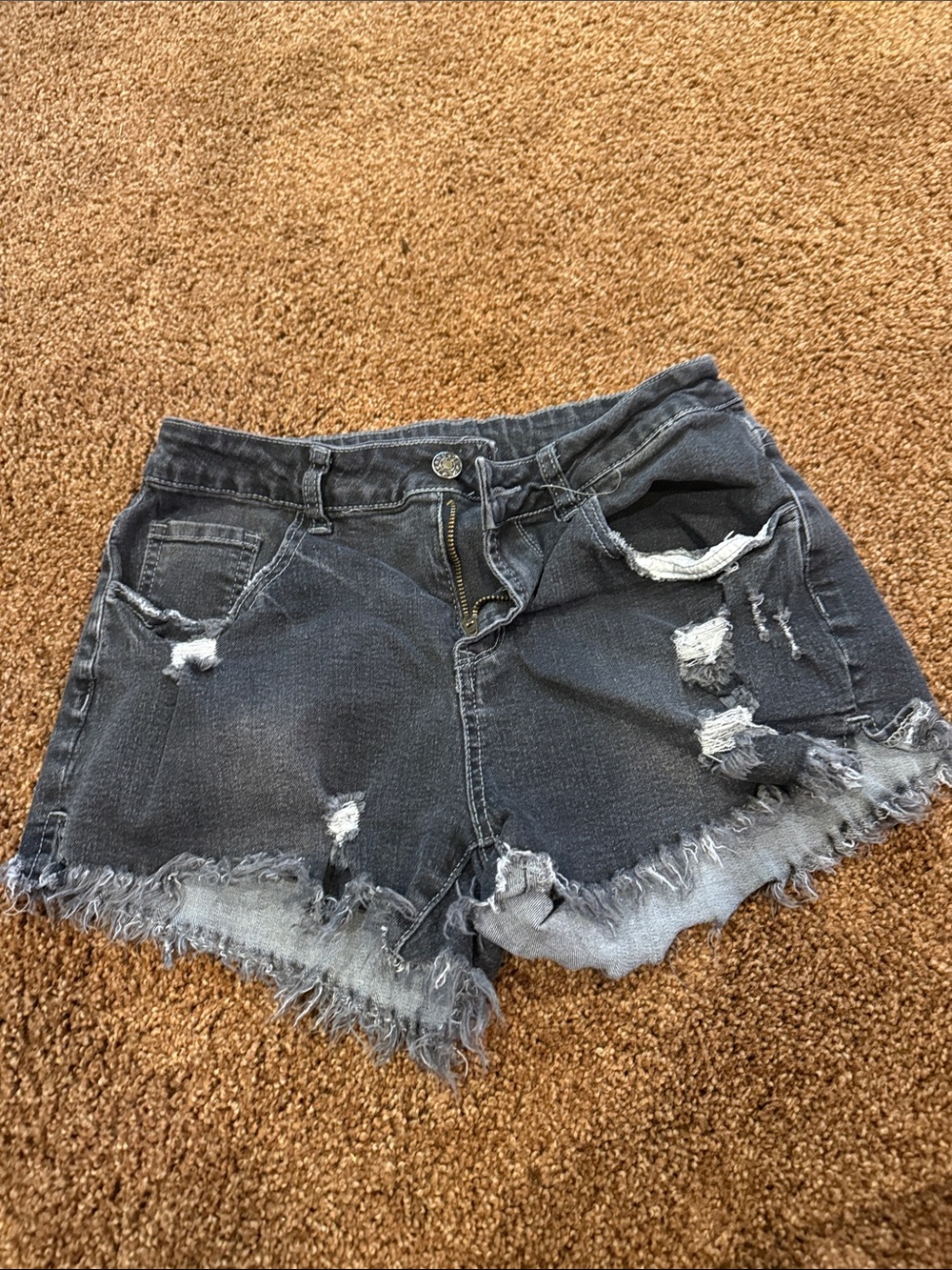 Distressed High-Waist Black Denim Shorts